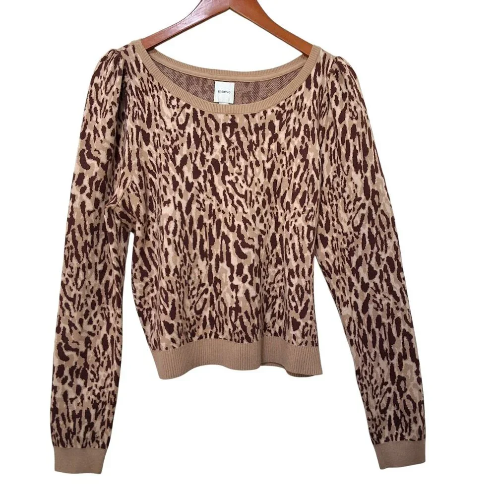 Maeve Puff Sleeve‎ Animal Print Pullover Sweater Womens XL Neutral NWOT